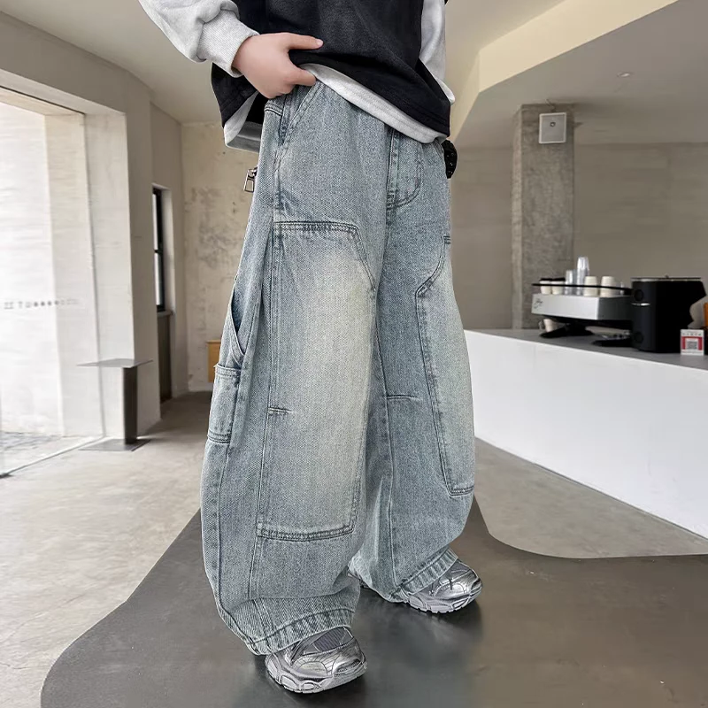 男童牛仔裤春秋款2025新款儿童春季男孩休闲长裤韩版洋气阔腿裤子