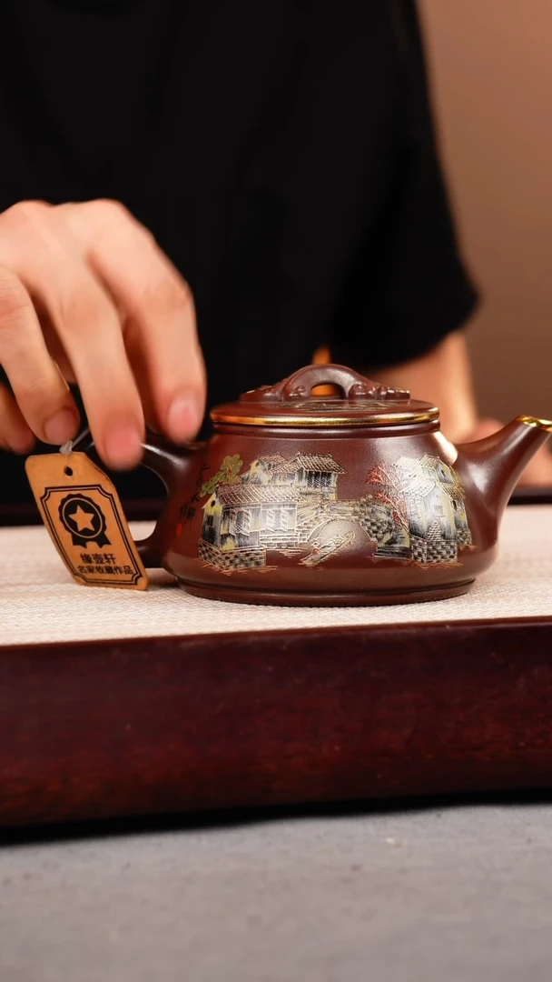 茶壶紫砂石红 剑流石瓢 忆江南珐琅彩