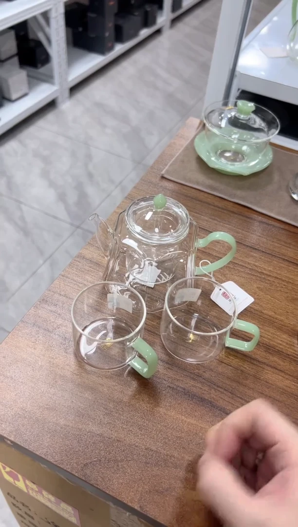 福容六方壶 青玉色 送福容佰享杯青玉一对