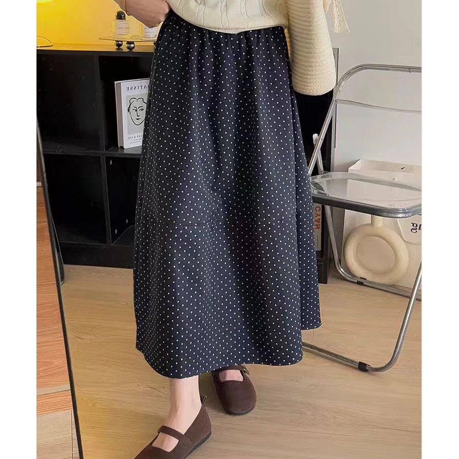 LXM大码女装腰62-106波点半身裙中长款a字裙5666#