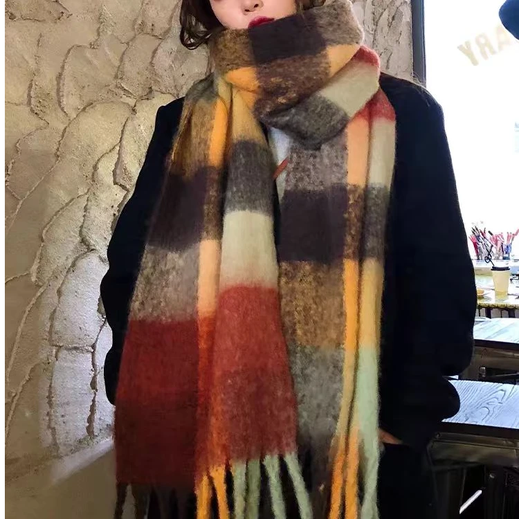 2025秋冬新款格子围巾经典款长款加厚拼色简约流苏风围巾保暖披肩
