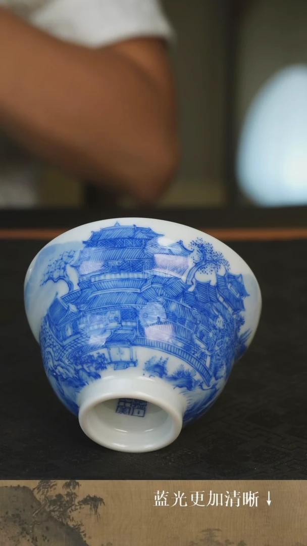 杯子景德镇手绘柴窑细路山水葫芦杯杯