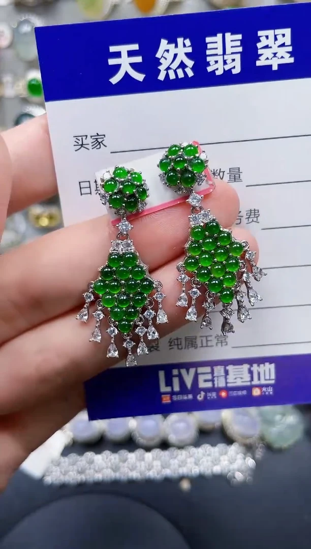 银S925镶嵌翡翠耳饰475