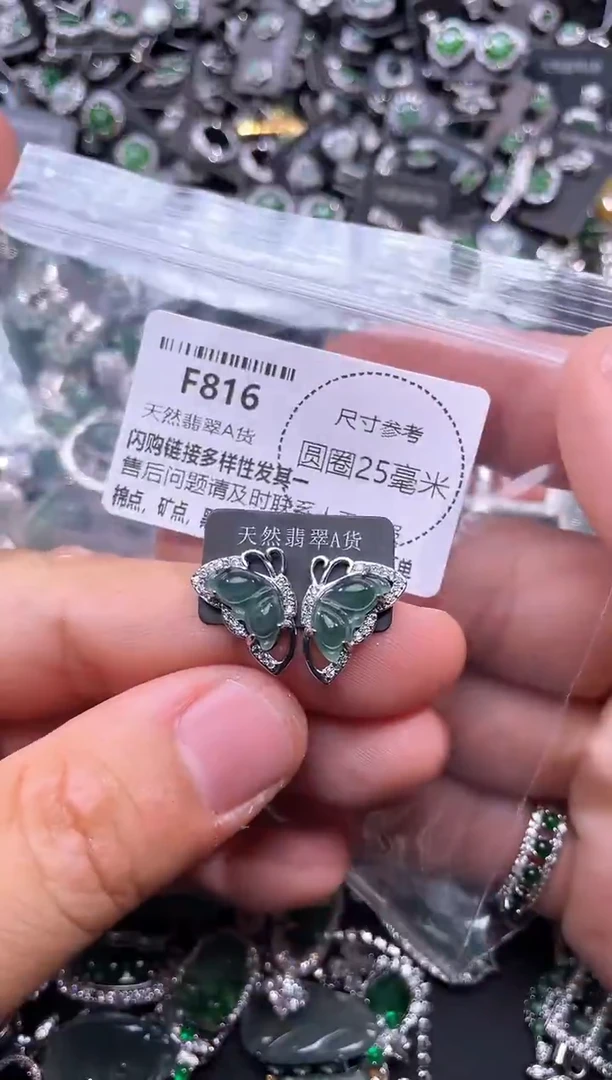 翡翠未镶嵌颈饰F816耳钉