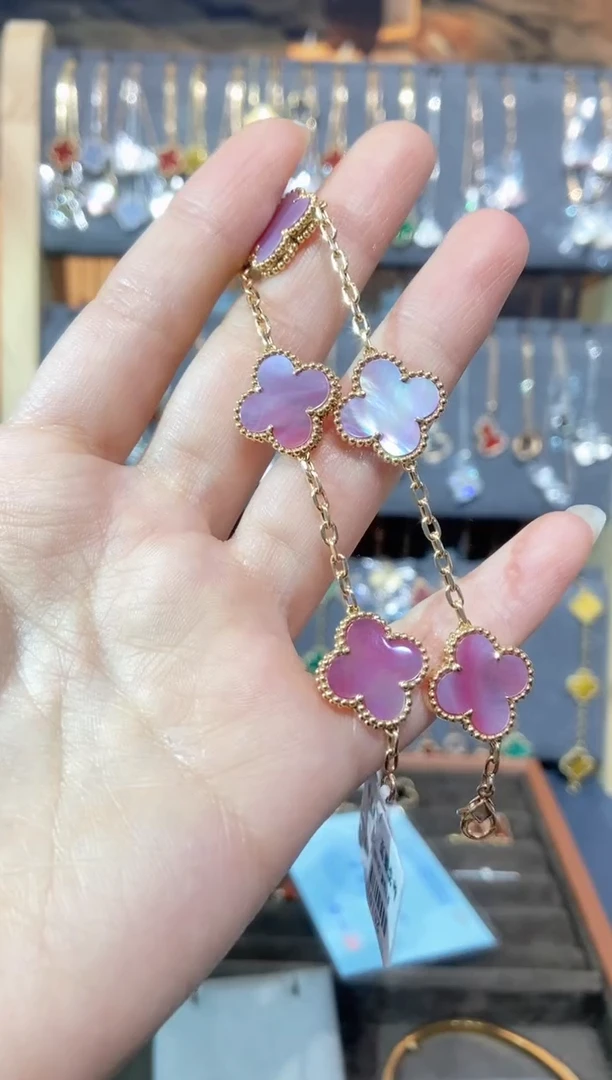 18K金镶嵌贝壳（贝母）手链贝母K玫粉五花