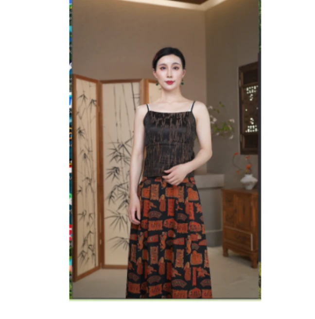 【南浔】中国风半身裙连衣裙时尚民族风百搭碎花印花显瘦红色