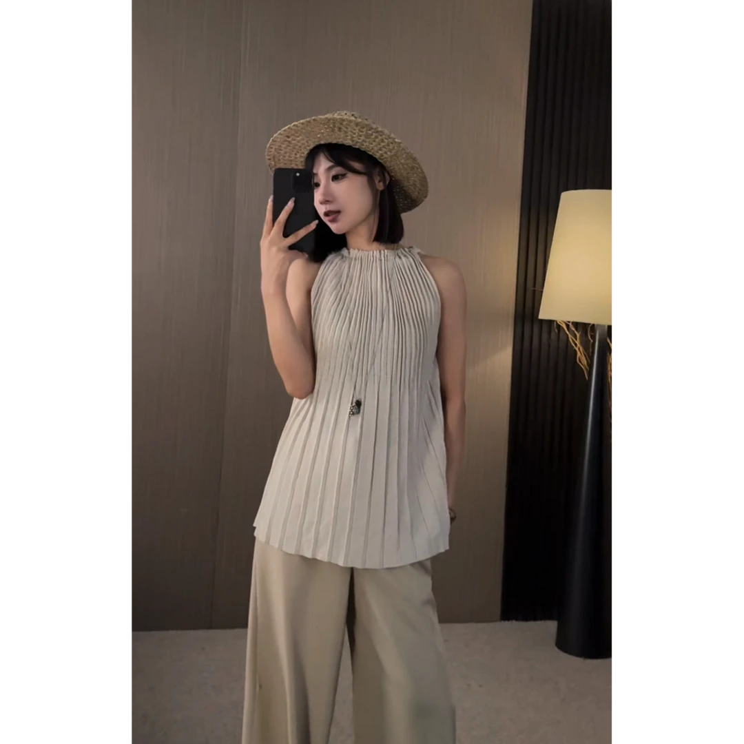 【ZZ严选】93090法式高级感气质吊带背心女风琴感轻奢上衣春夏季