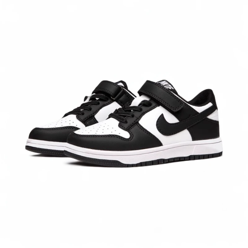 儿童潮牌运动鞋百搭休闲透气男童鞋子黑白熊猫真皮女童鞋中童板鞋