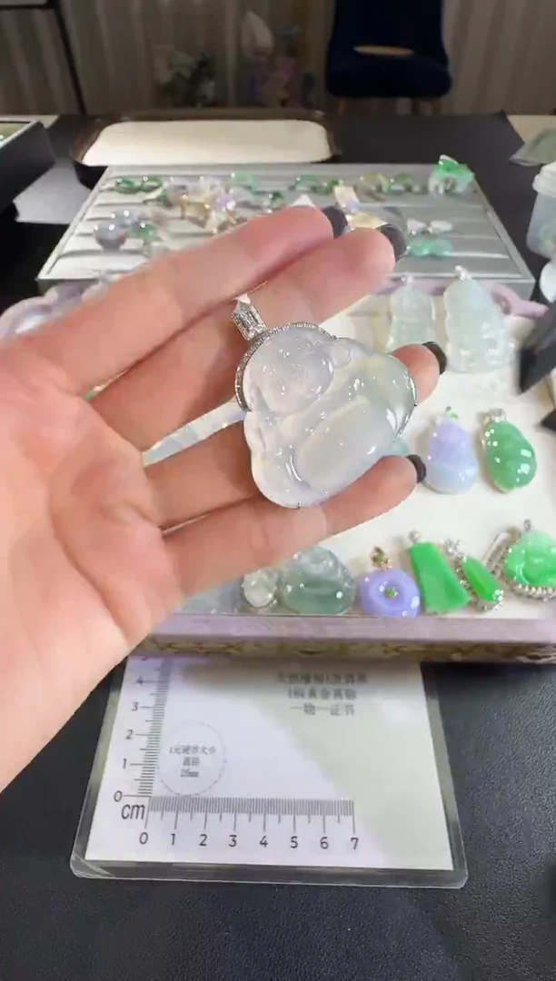 吊坠(不含链)18K金镶嵌翡翠【源头工厂】钻石镶嵌