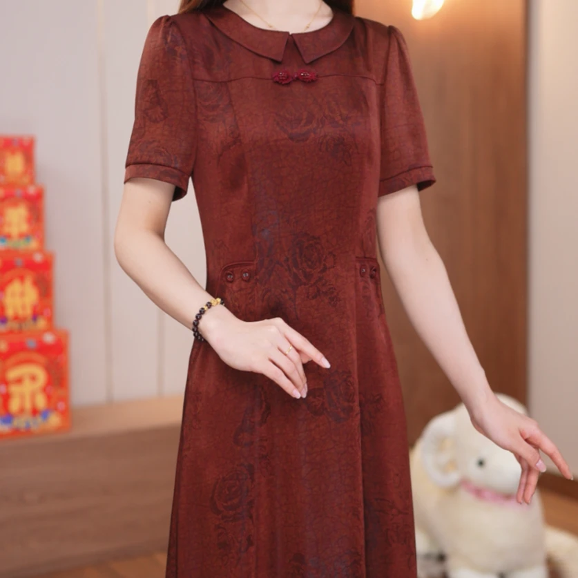 【XX直播专享】桑蚕丝真丝裙子女夏季2025新款中式国风显瘦连衣裙