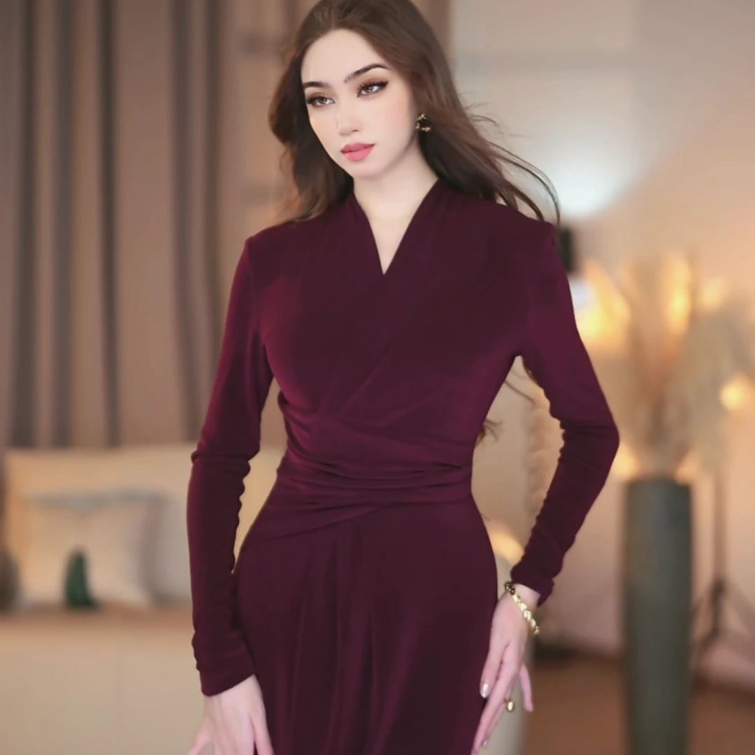 【爱妃】假日舞会秋季新款法式气质收腰显瘦直筒连衣裙-YL11080