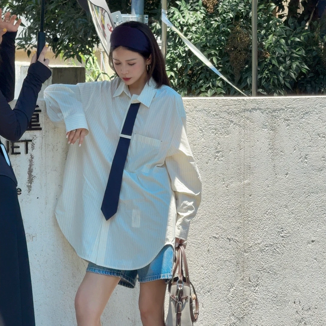 LYXZ x 大小与【封面】新款轻熟风时尚宽松高级感竖条纹衬衫79743