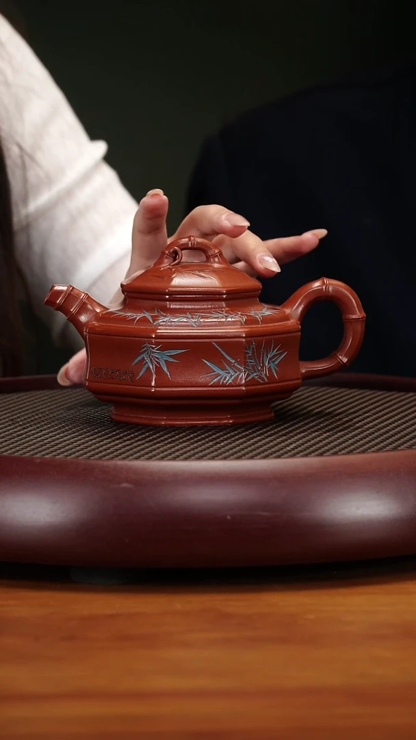 茶壶紫砂18SDH八方竹鼓大红袍400cc