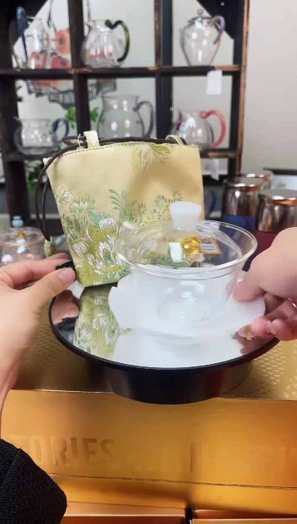 荷叶盖碗/白玉 +茶事包