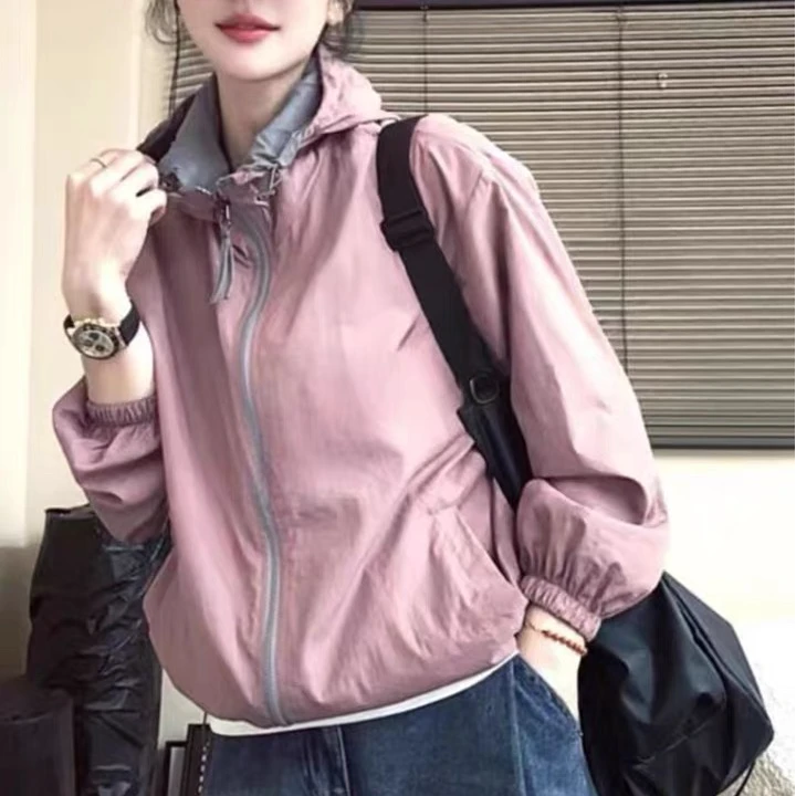 新款连帽防晒外套女款春秋2025宽松上衣韩版休闲连帽百搭时尚