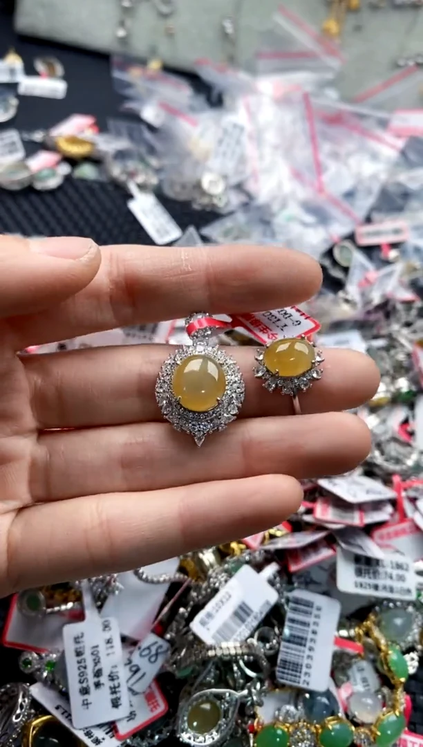 翡翠戒指银S925镶嵌33333---3