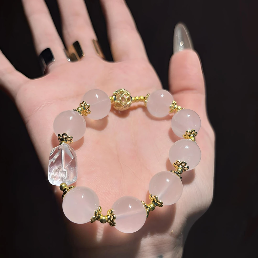 【粉雾凝晶】12m粉水晶设计款小众时尚水晶手串 多样性发一