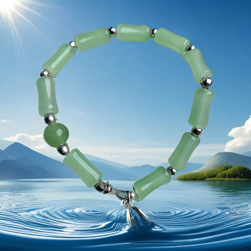 非金属仿水晶手链 节节高升 竹节挂件手链 7质百搭手串纯素 手工