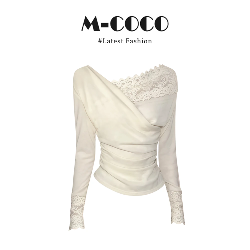 MARIE.COCO【暮纱雪缕】法式荡领蕾丝拼接针织衫女秋冬收腰显瘦上衣