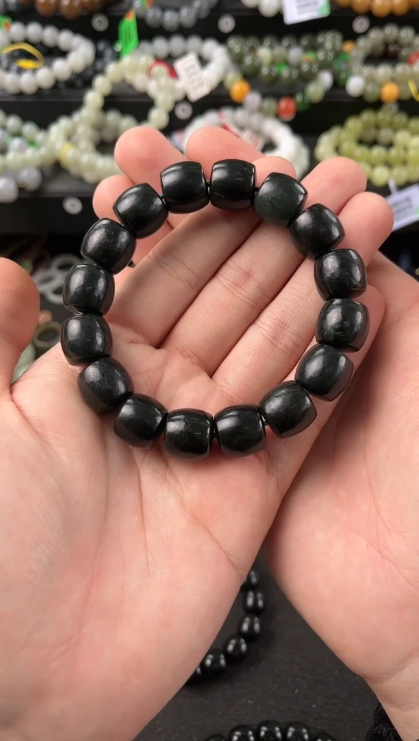 【闪购商品】和田玉手串未镶嵌和田黑青直切卡14微色差