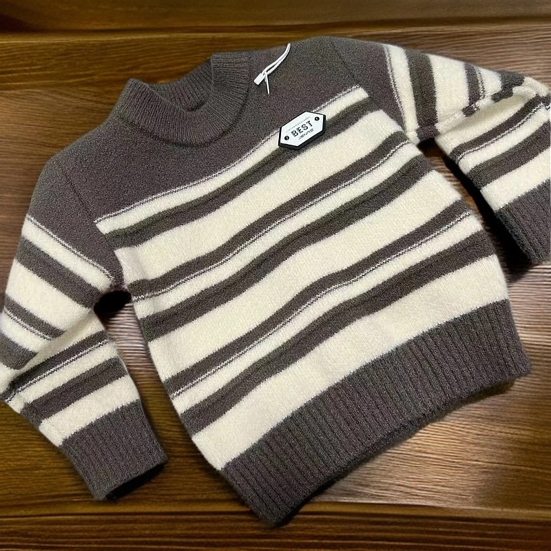 中童男孩春款抗起球条纹毛衣