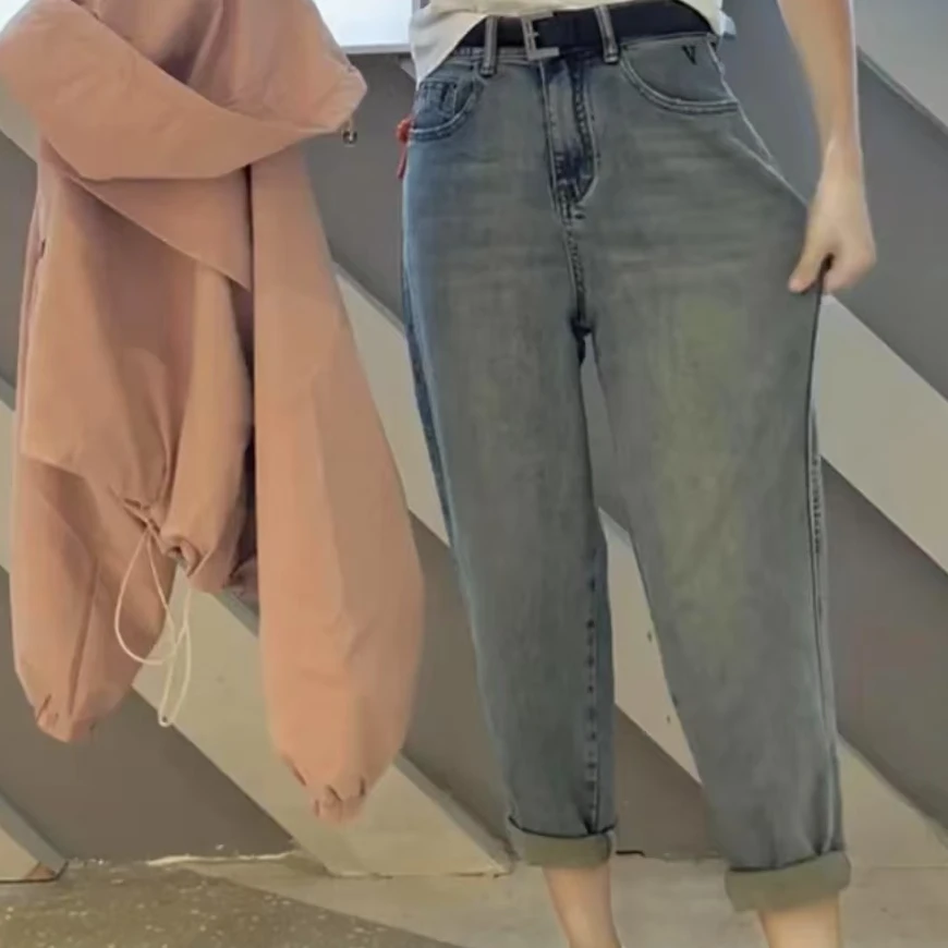 【艾萱萱】2018款百搭哈伦老爹九分牛仔裤 图片与实物不符 约90