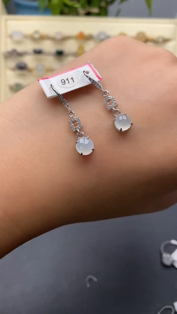 翡翠戒指银S925镶嵌天然翡翠A 货1111+9