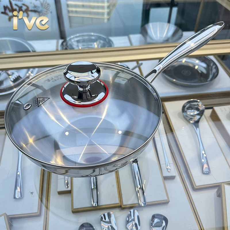 德国ive/316卡斯炒锅 加厚五层钢无涂层炒菜多用加深炒锅不粘锅