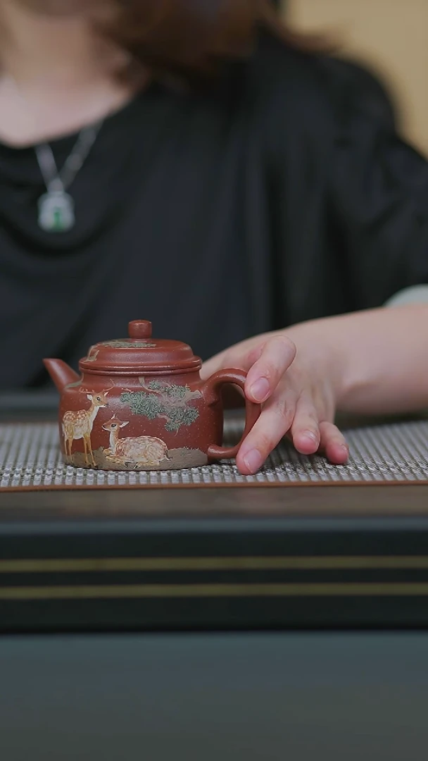 茶壶紫砂半手红降坡双鹿剑流德钟180cc