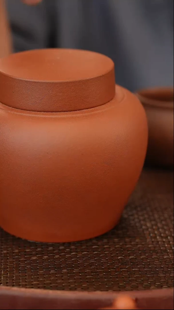 茶壶紫砂原矿手工制作茶叶罐 红泥