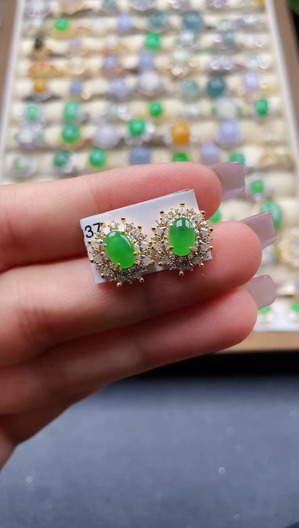 银S925镶嵌翡翠耳饰128