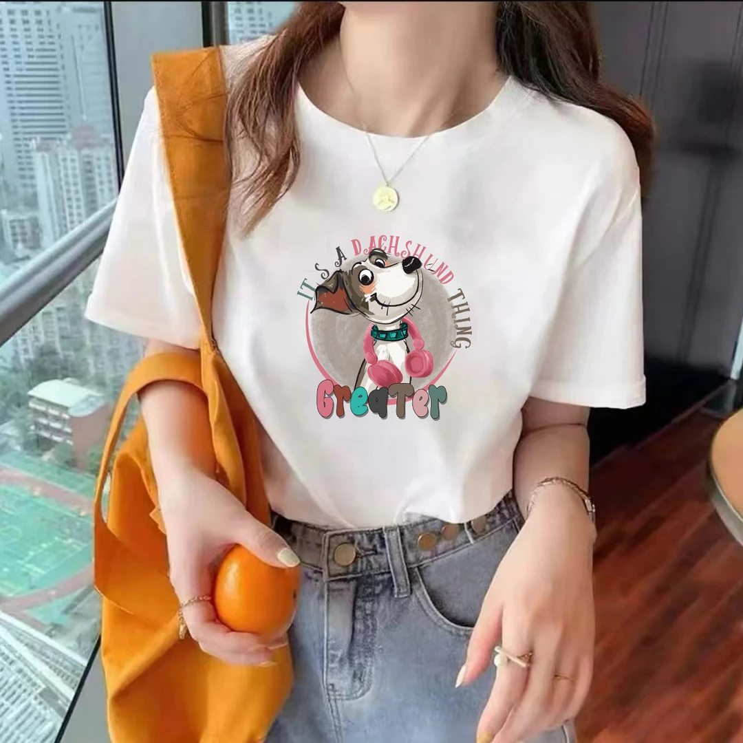 秋夏时尚百搭男女同款休闲印花设计感短袖-音乐小狗