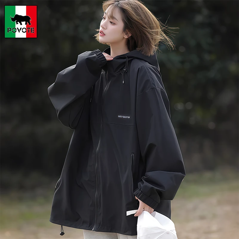 保威特·犀牛潮牌外套春秋防水冲锋衣宽松情侣运动户外连帽上衣男