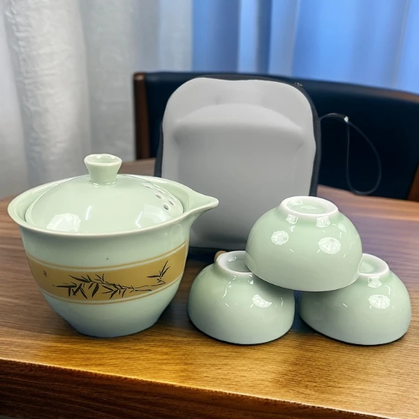 Z015陶瓷便携式旅行茶具随身泡茶杯收纳手工户外简约中式