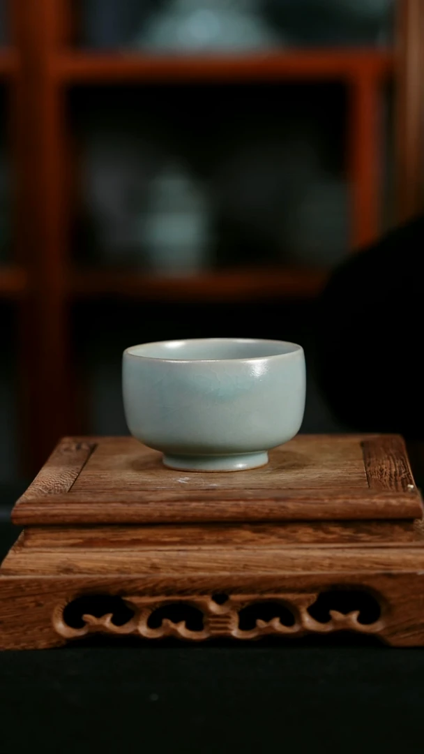 杯子陶青霁汝窑仿古釉  罗汉杯微瑕