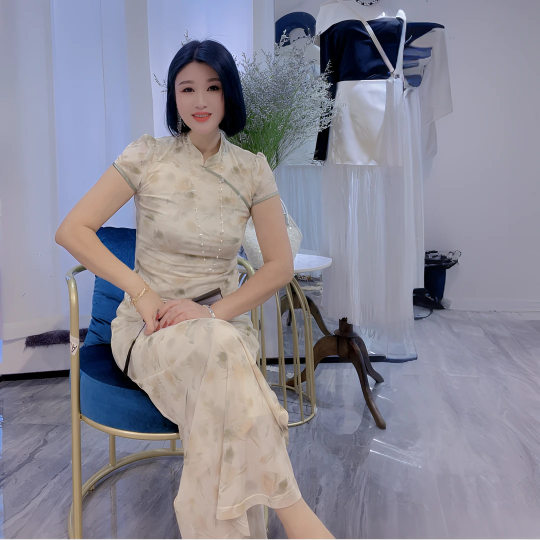 QUEEN【月胧纱】名媛风连衣裙（长款修身气质优雅碎花夏季中国风