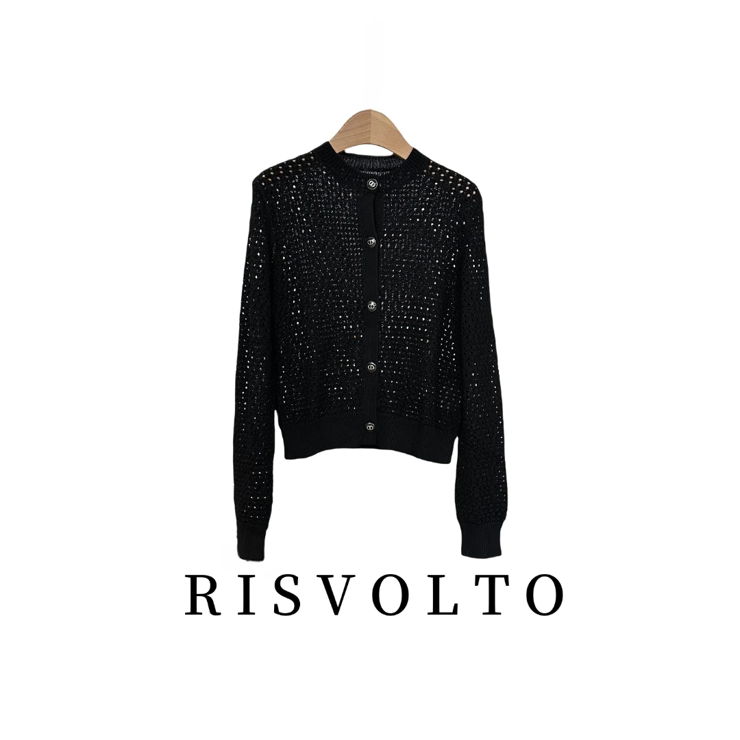 RISVOLTO  24早春法式优雅镂空开衫 夏季针织圆领小开衫3075