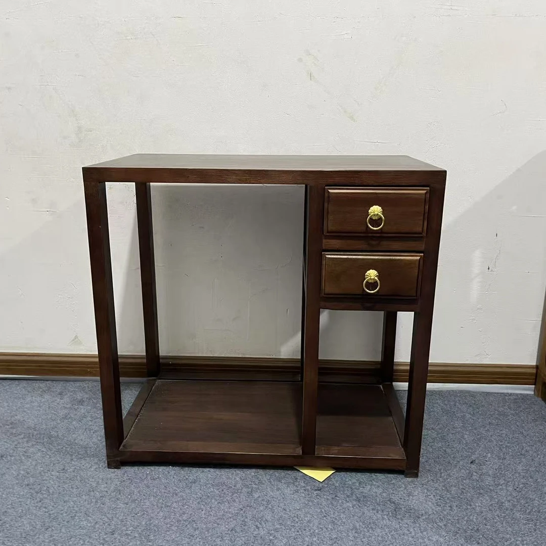 南美胡桃木做黑胡桃色平面双抽茶水柜鱼缸柜新中式客厅家用简约泡