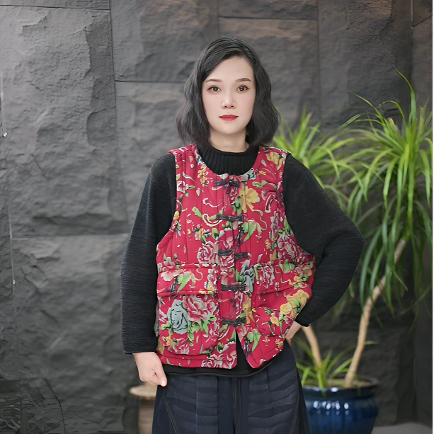 【棉马甲】秋冬款保暖短款百搭夹棉加厚印花民族风马夹女