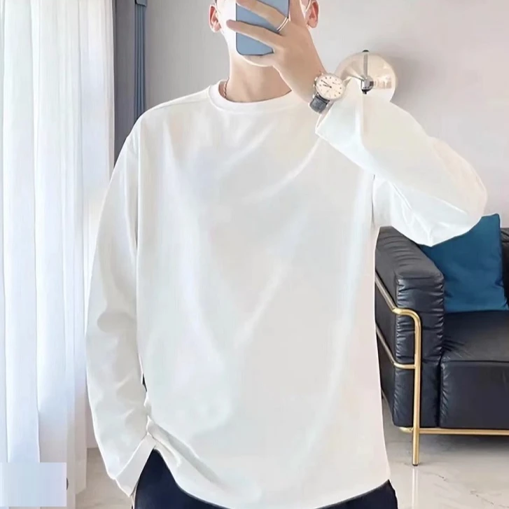 【辉哥】373-纯色圆领春秋百搭时尚宽松简约潮流长袖打底衫