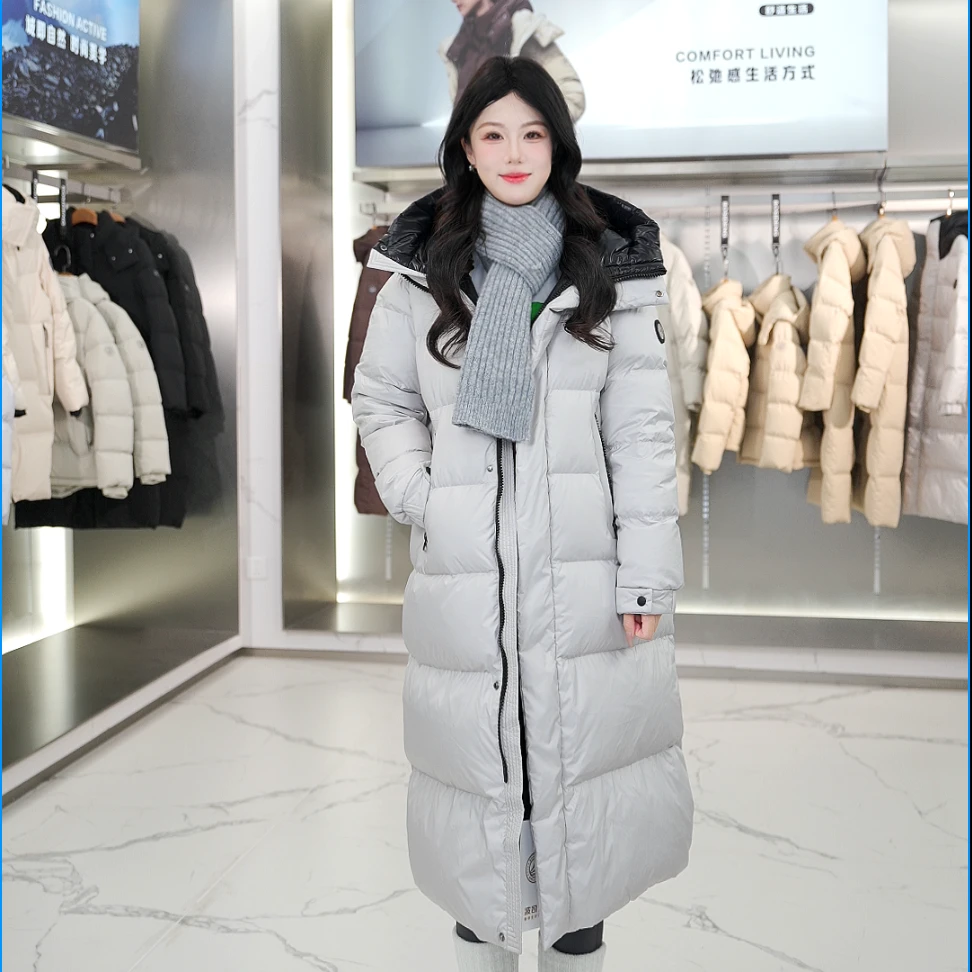 波司登百搭保暖过膝长款羽绒服男女同款简约高级灰撞色外套5950DY