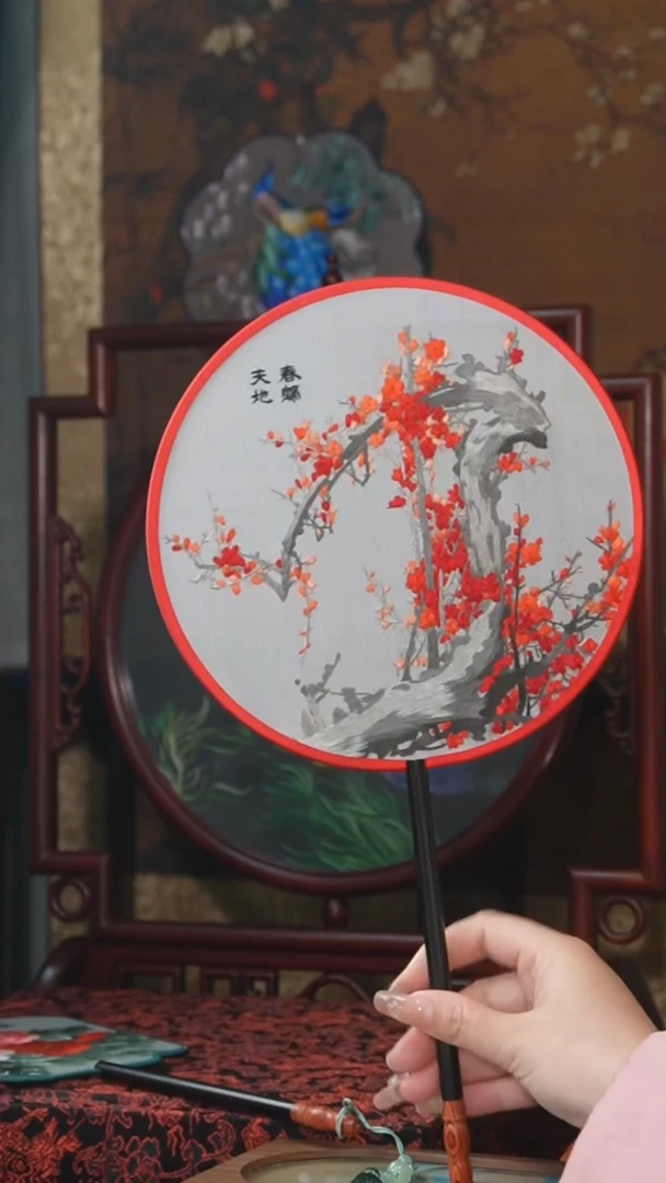 刺绣团扇 绣花双面非遗1