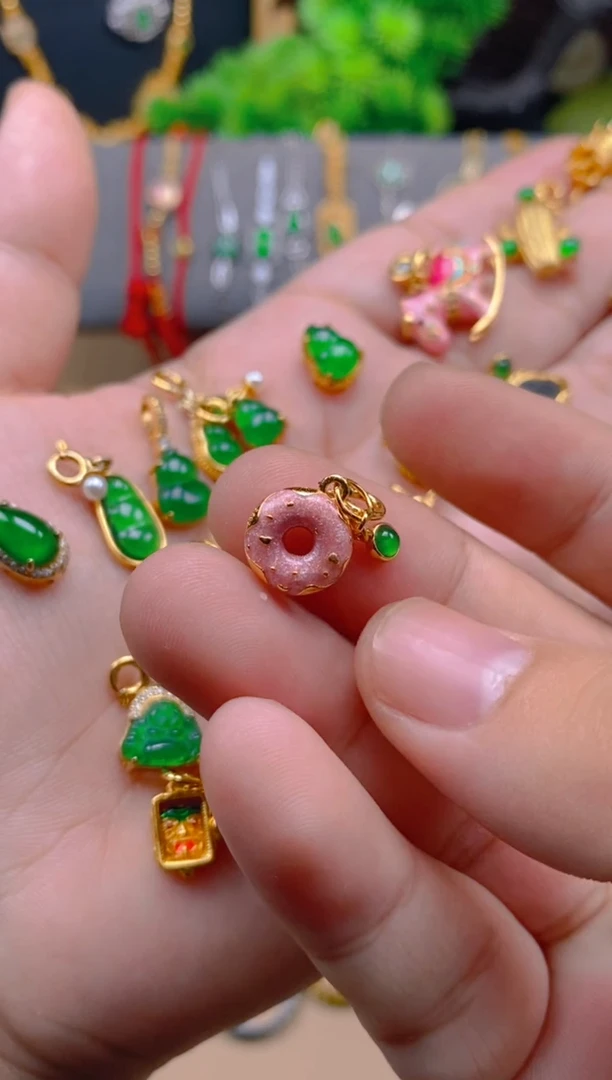 吊坠(不含链)银S925镶嵌翡翠甜甜圈