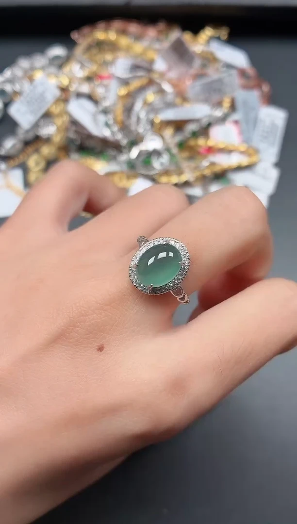 银S925镶嵌戒指翡翠1