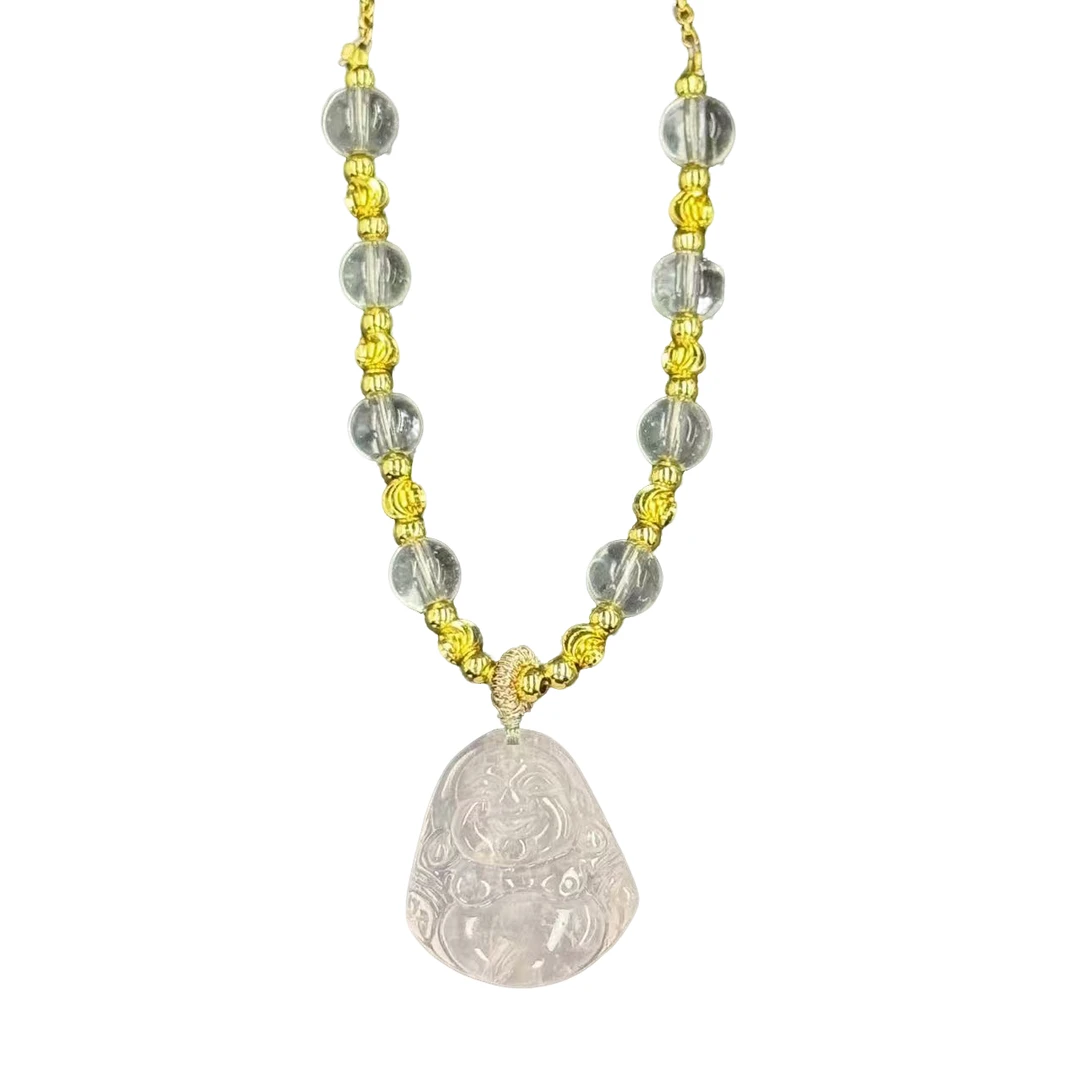 y2496-国风设计款冰花芙蓉粉兔毛水晶佛公项链-赠礼盒