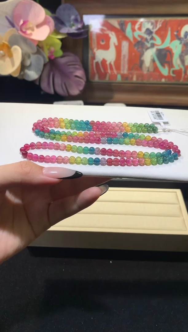 未镶嵌毛衣链碧玺约5mm 艳丽色标毛衣链