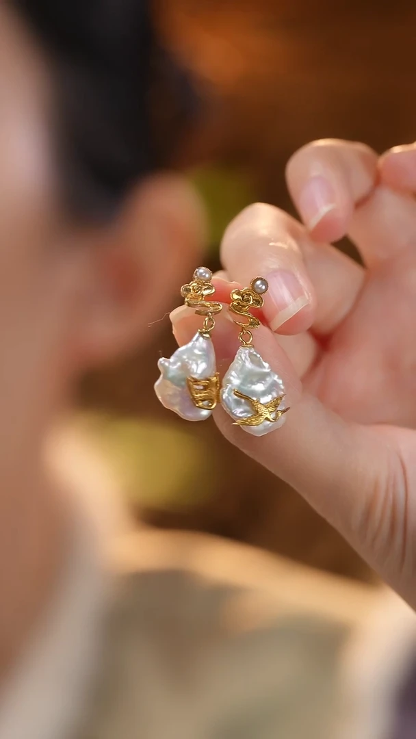 银S925镶嵌耳饰淡水珍珠【观月】【潮生】