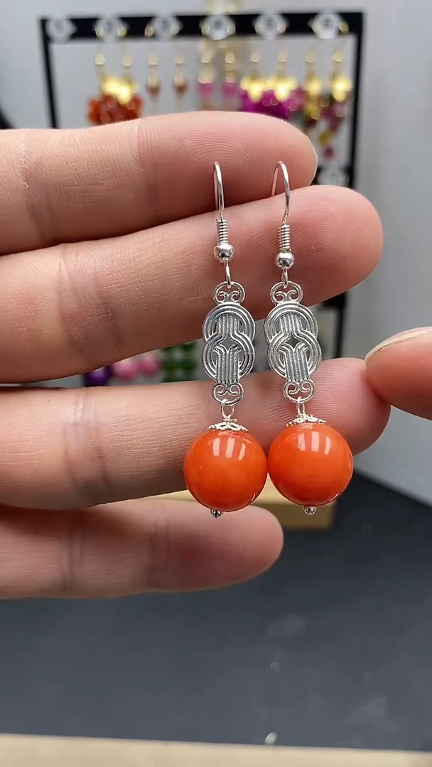 【闪购商品】南红玛瑙耳饰银S925镶嵌尺寸12mmQ6