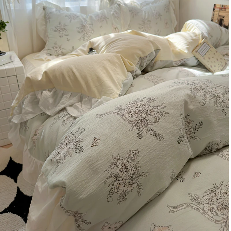 法式公主风四件套花边款被套床单家用春天床上用品非全棉纯棉床品