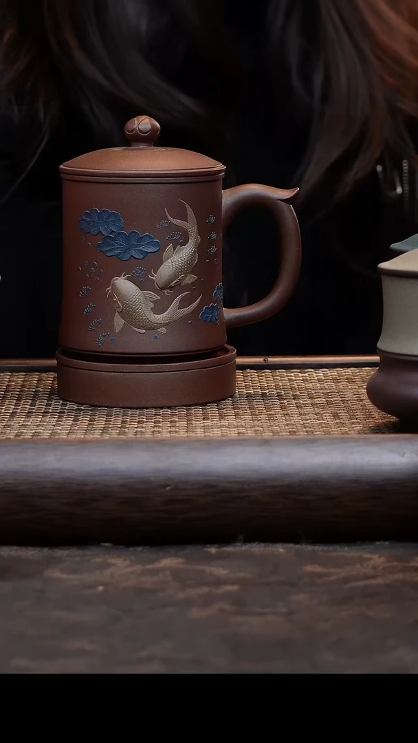 【闪购商品】紫砂茶杯五件套鱼紫泥